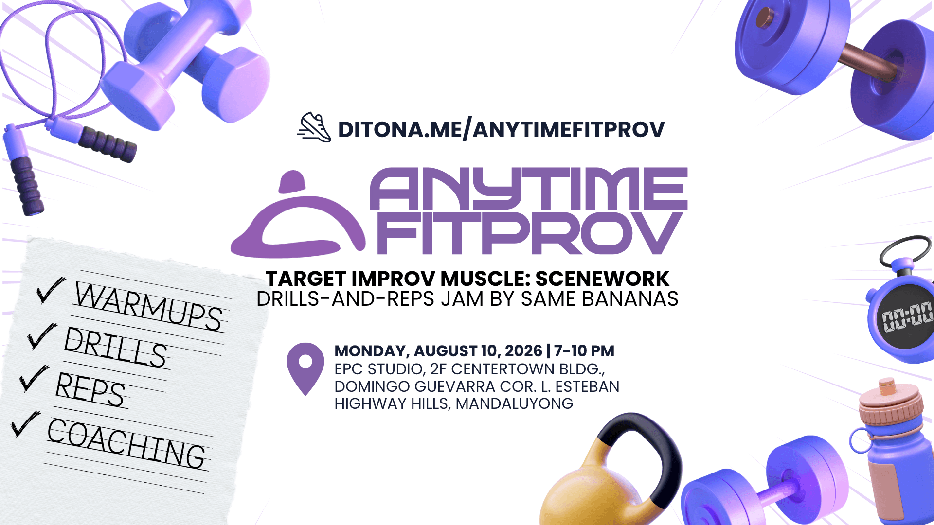 Anytime Fitprov: Exercise Your Improv Muscles in Scenes, Scene Work & Side Coaching by Same Bananas Poster