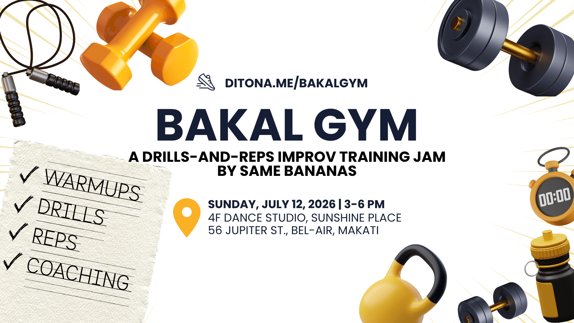 Bakal Gym: A Drills-and-Reps Improv Training Jam by Same Bananas Poster