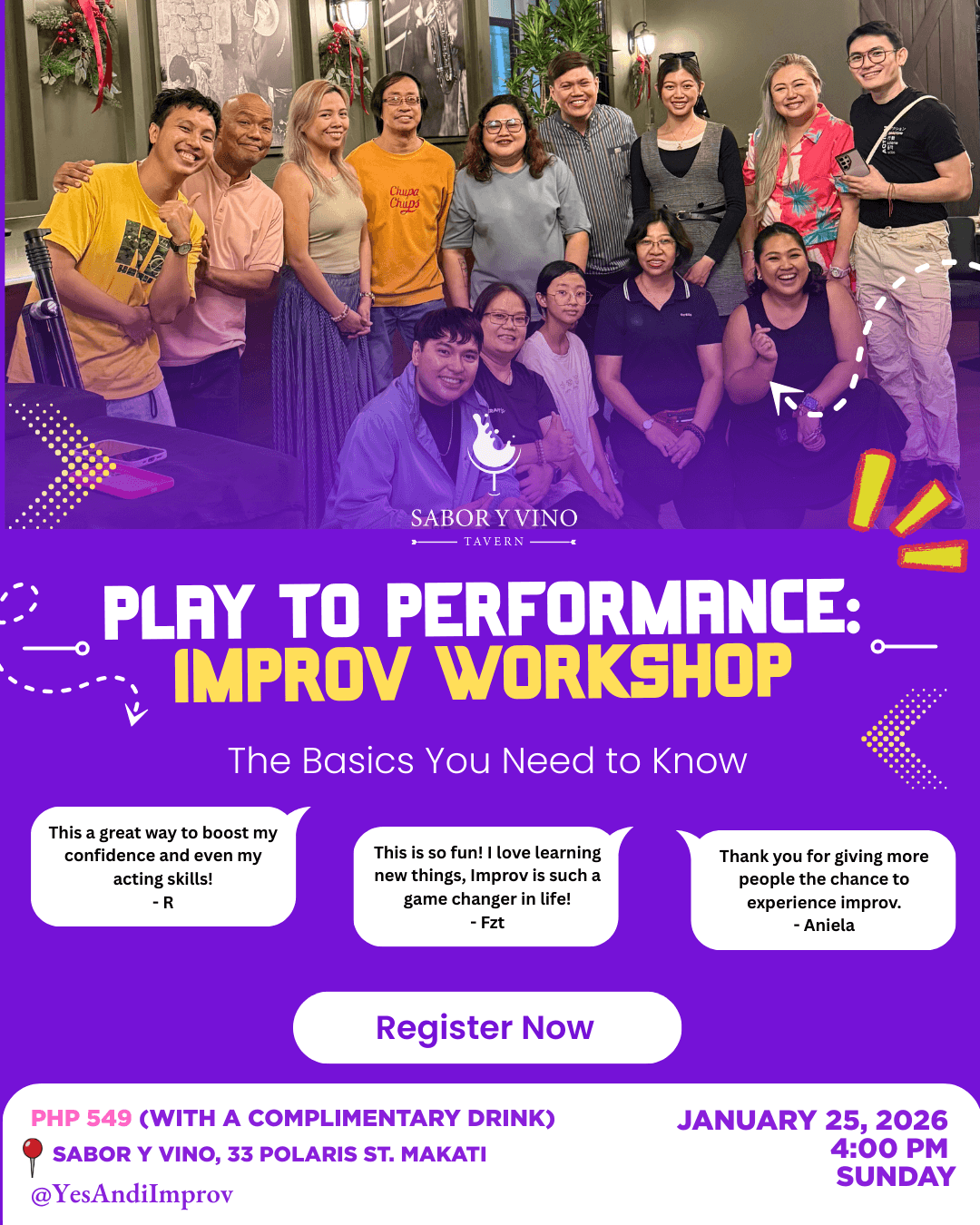 Play to Performance Improv Workshop (January 25) Poster