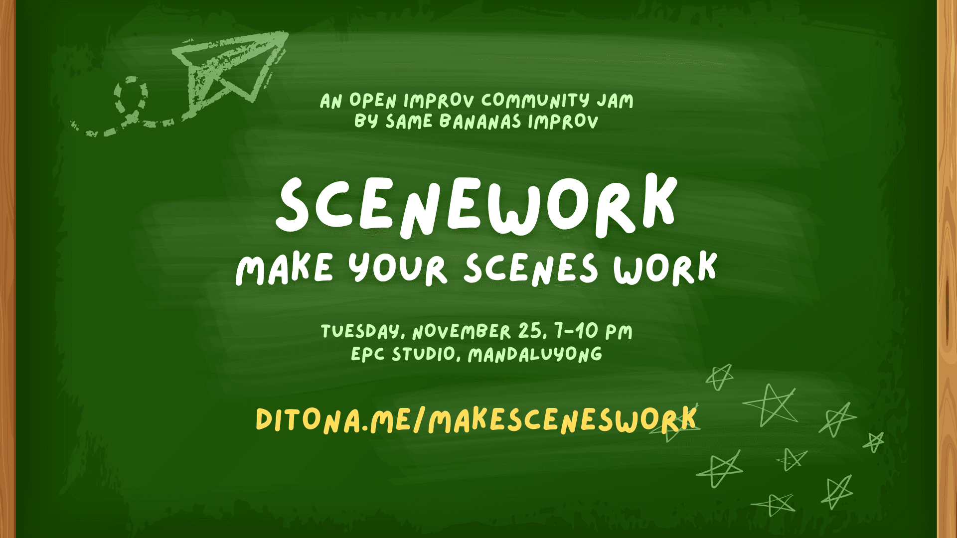 Scenework: Make Your Scenes Work - An Open Improv Community Jam by Same Bananas Poster